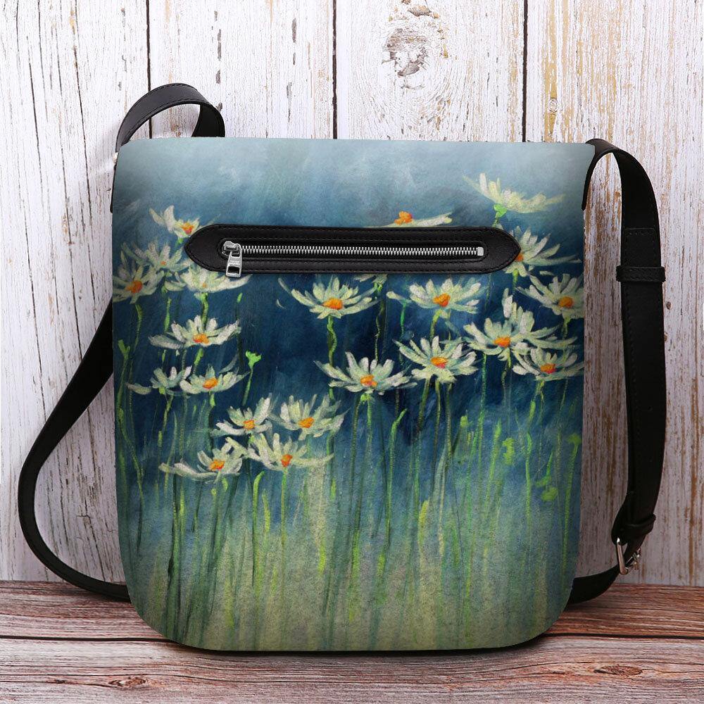 Women Felt Flowers Pattern Prints Crossbody Bag Shoulder Bag