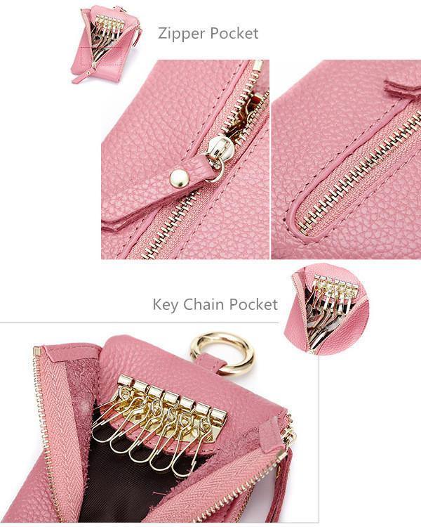 Genuine Leather Women Zipper Card Holder Girls Small Coin Bags Key Chain Bags