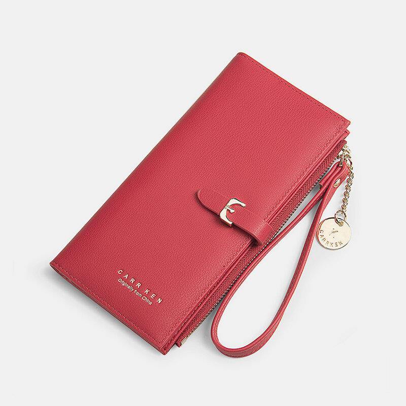 Women PU Leather Thin Solid Color Bifold Long Purse Card Holder Wallet