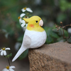 Figurine di uccelli Cockatiel in legno dipinto a mano intagliato