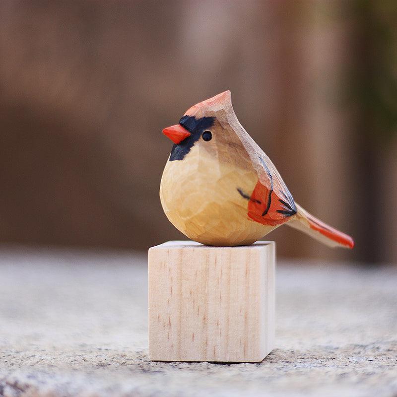 Northern Cardinal Bird Figurines Hand Carved Painted Wooden