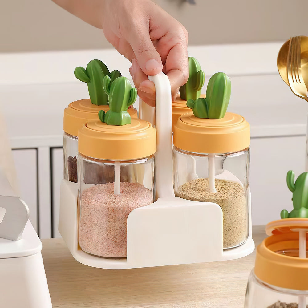 Boîte d'assaisonnement en verre Cactus avec cuillère