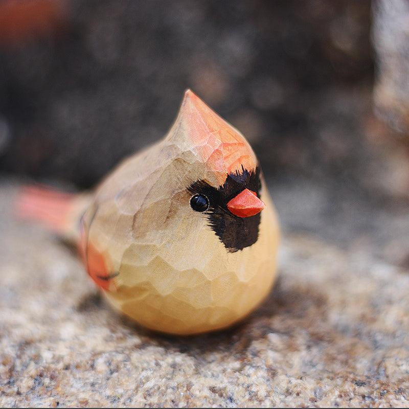 Northern Cardinal Bird Figurines Hand Carved Painted Wooden