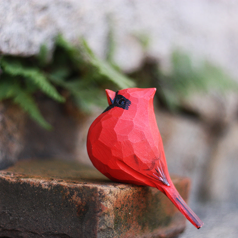 Northern Cardinal Bird Figurines Hand Carved Painted Wooden