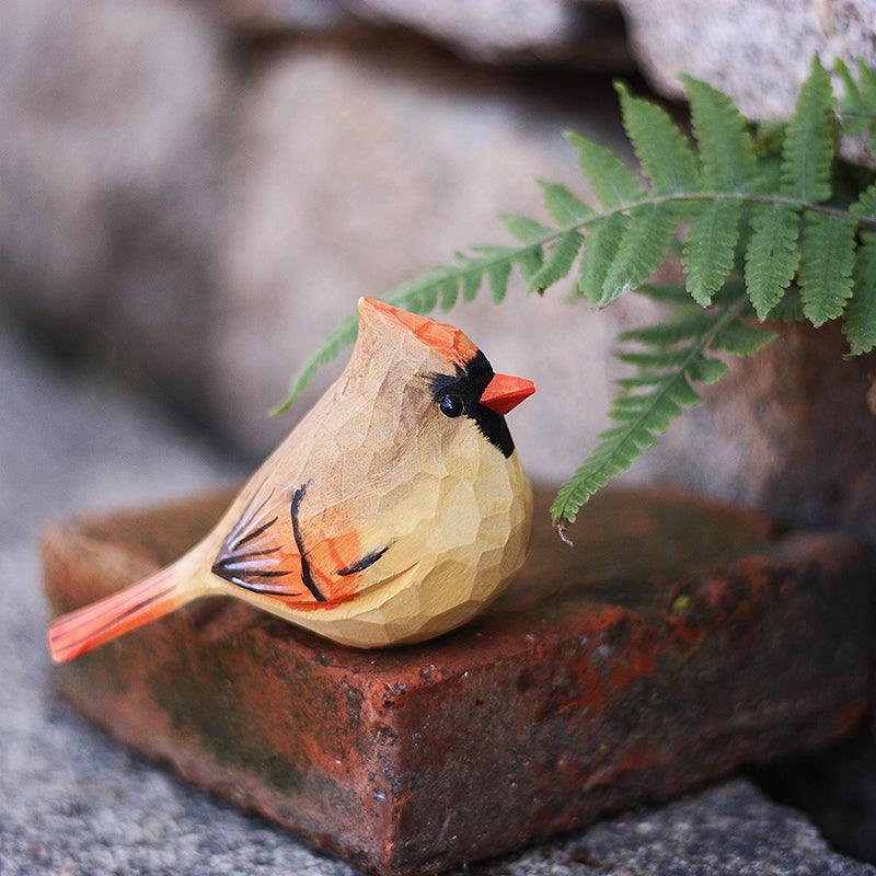 Northern Cardinal Bird Figurines Hand Carved Painted Wooden