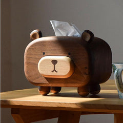 Couverture de boîte à mouchoirs ours avec porte-cure-dents décorations en bois faites à la main