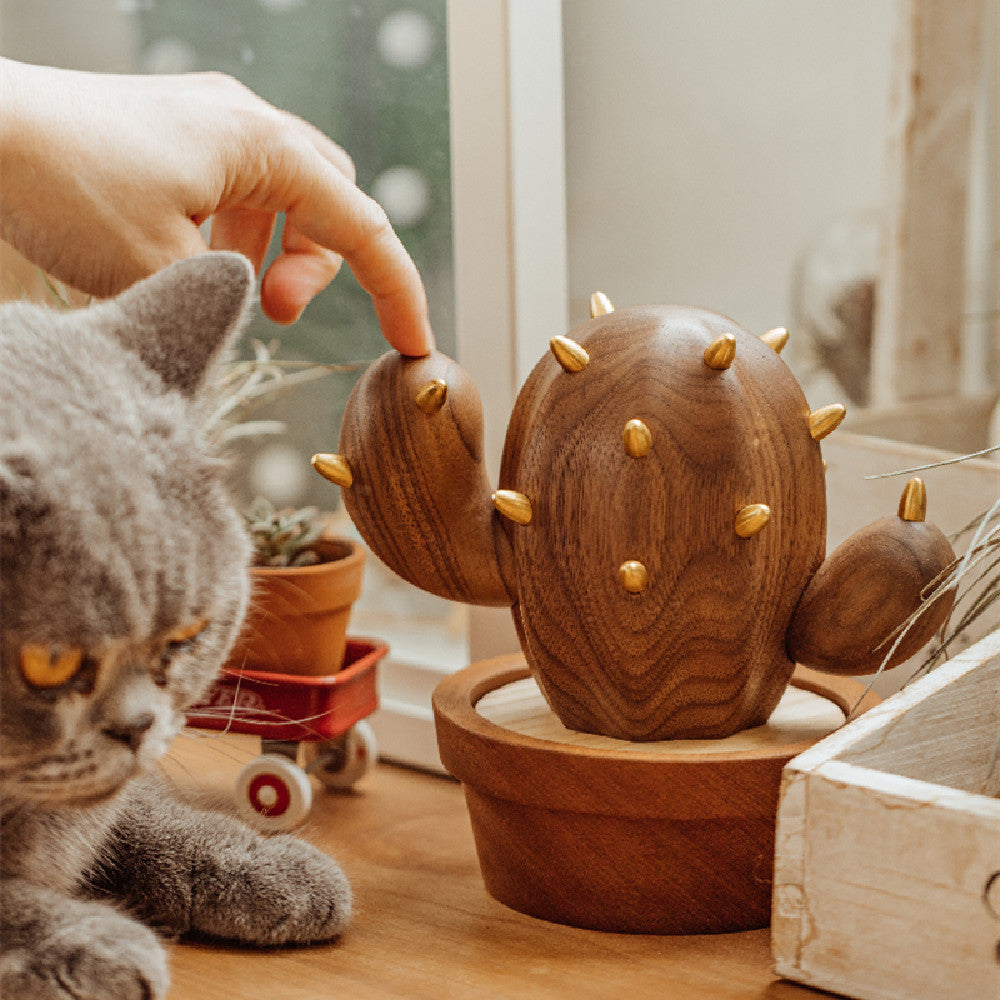 Support de stockage de bijoux de cactus Ornement de bureau Cadeaux créatifs en bois