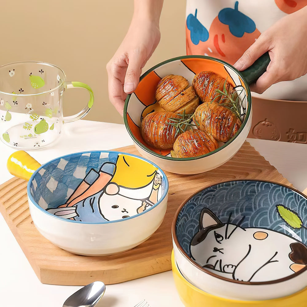 Cartoon Embossed Bowl With Handle