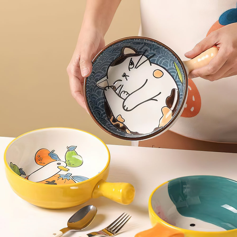 Cartoon Embossed Bowl With Handle