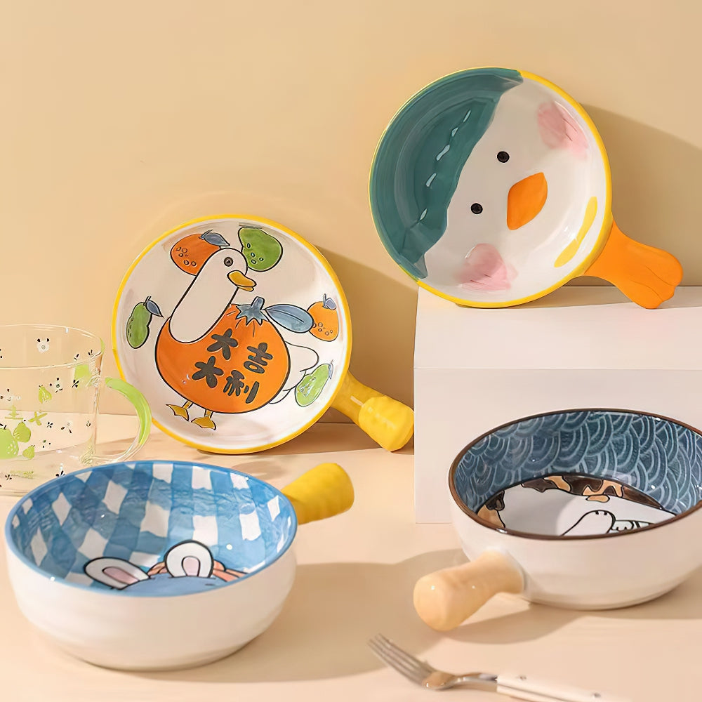 Cartoon Embossed Bowl With Handle