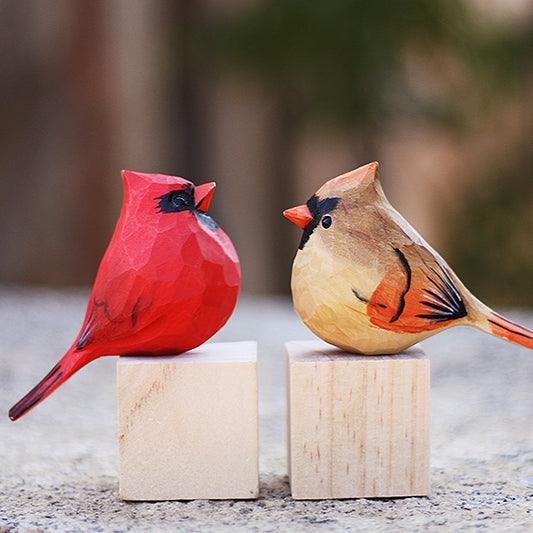 Northern Cardinal Bird Figurines Hand Carved Painted Wooden