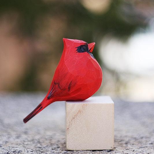 Kardinal-Vogel-Figuren aus Holz bemalt