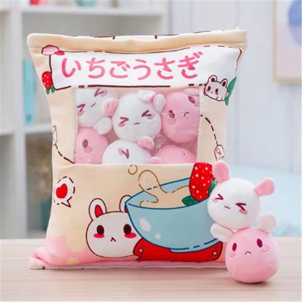 Almohada de peluches con bolsa de conejito Kawaii