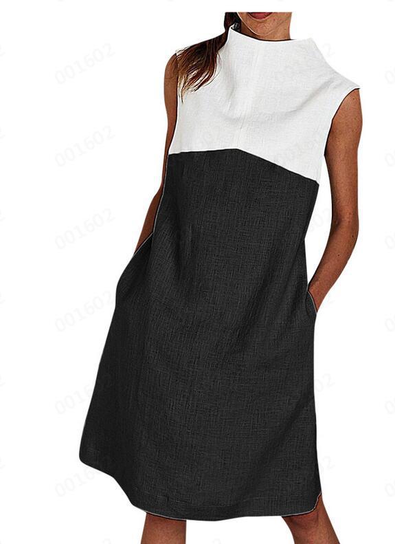 Sleeveless contrast pocket loose dress