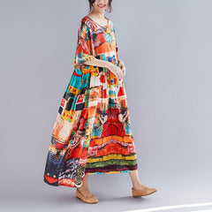 Artistic women's loose mid-length printed dress