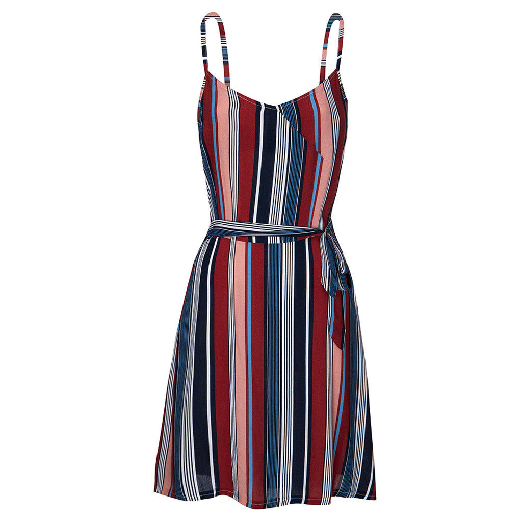 Color stripe large suspender dress