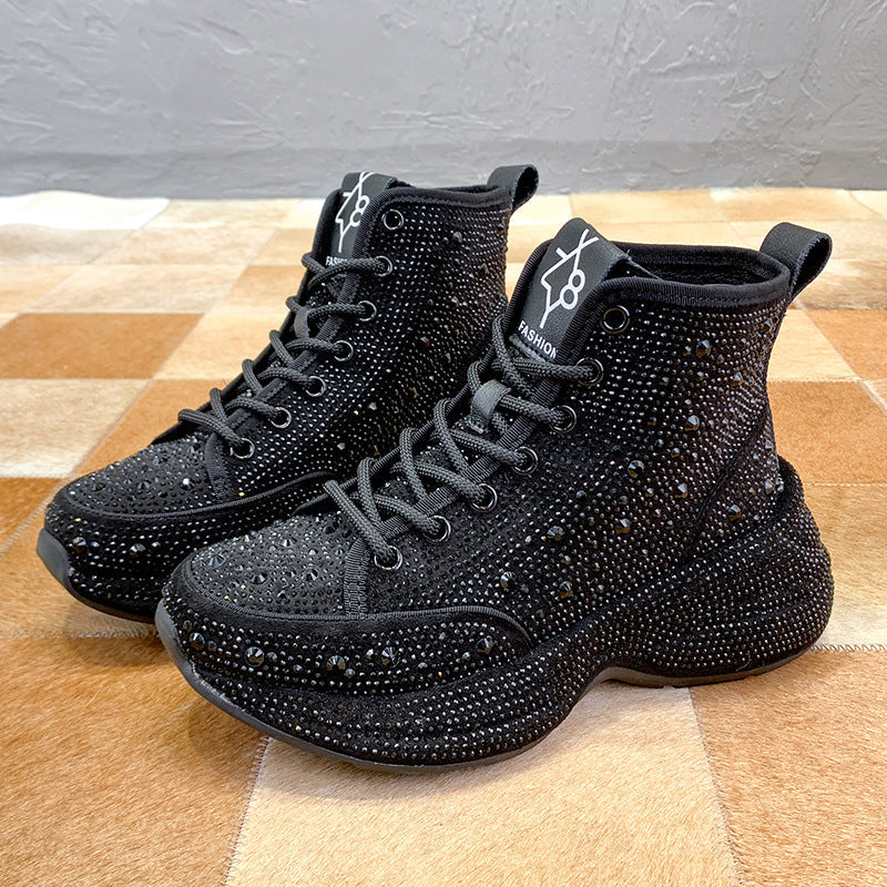 Zapatos de plataforma con diamantes de imitación para mujer, zapatillas altas de moda