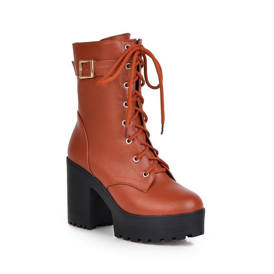 Damen-Plattform-PU-Martin-Stiefel mit klobigem Absatz und hohem Absatz