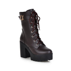 Damen-Plattform-PU-Martin-Stiefel mit klobigem Absatz und hohem Absatz