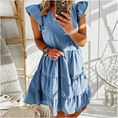 Digital print V-neck ruffled dress