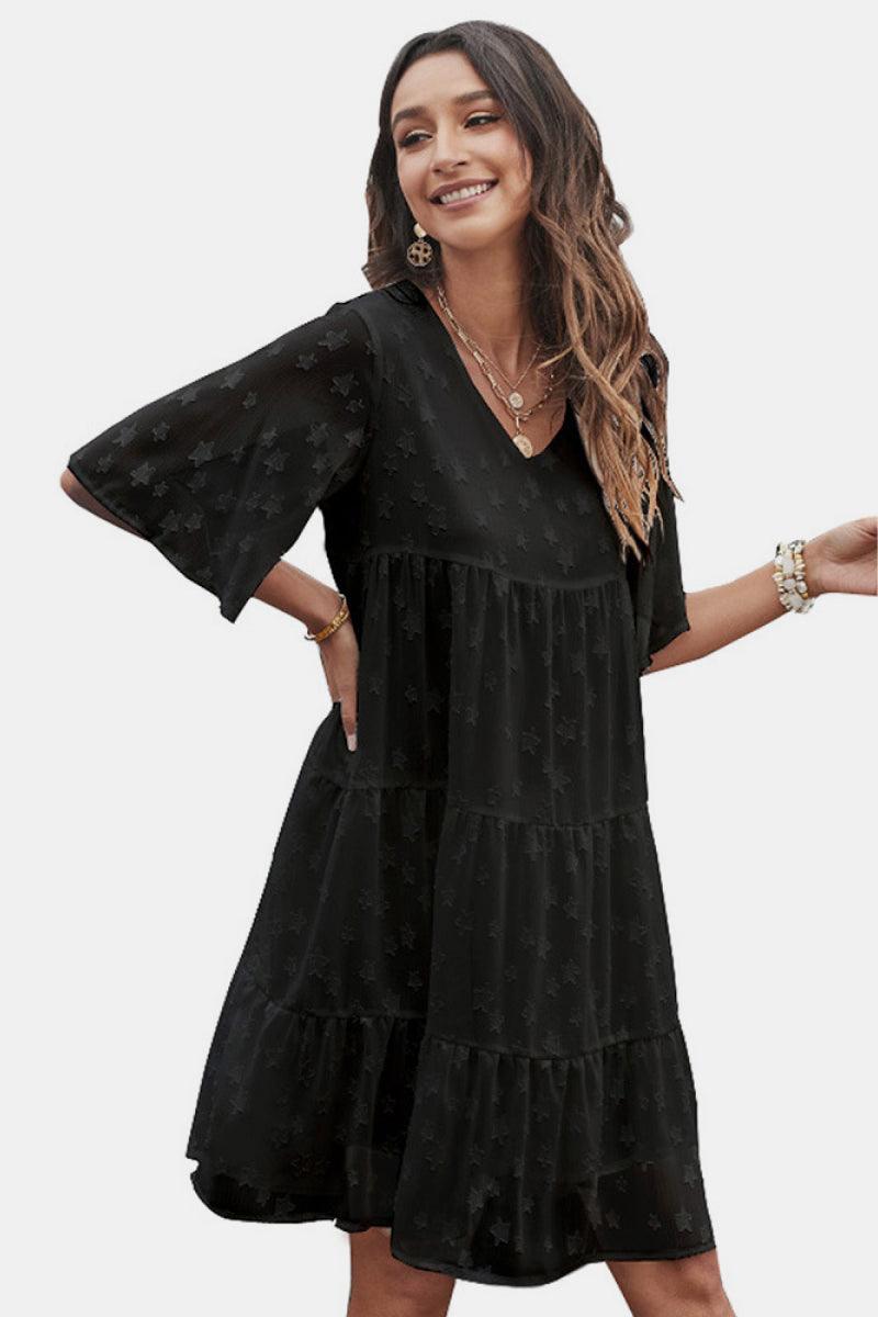 Star Flutter Sleeve Tiered Dress