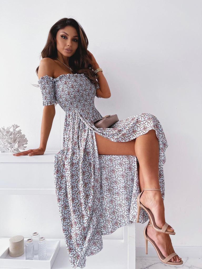 Printed Navy Tube Top Sexy Gown Dress