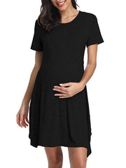 Hot Sale New Maternity Short Sleeve Button Solid Dress