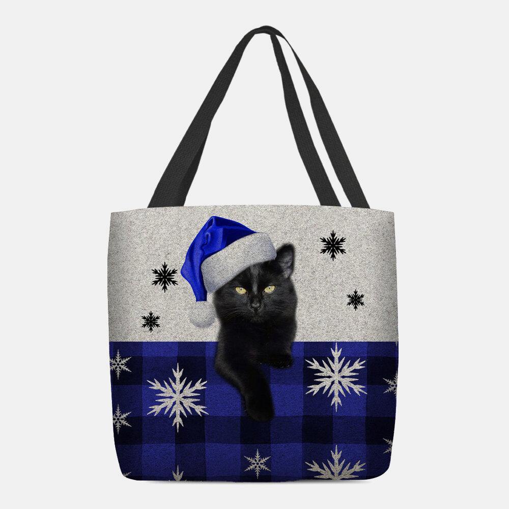 Las mujeres sintieron la historieta linda festiva Navidad vestida gato copo de nieve patrón bolso de hombro bolso de mano 