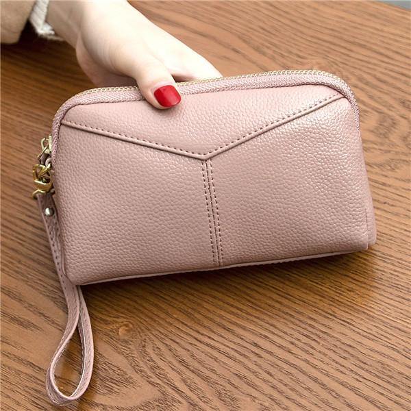 Cartera de mano para teléfono de 6,3 pulgadas de piel de vaca auténtica para mujer, monedero para tarjetas y llaves, 5 colores 