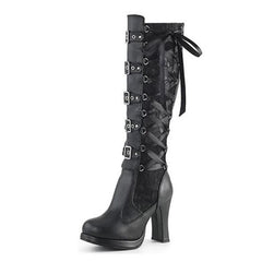 Schwarze Gothic-Stiefel mit Absatz und Schnalle