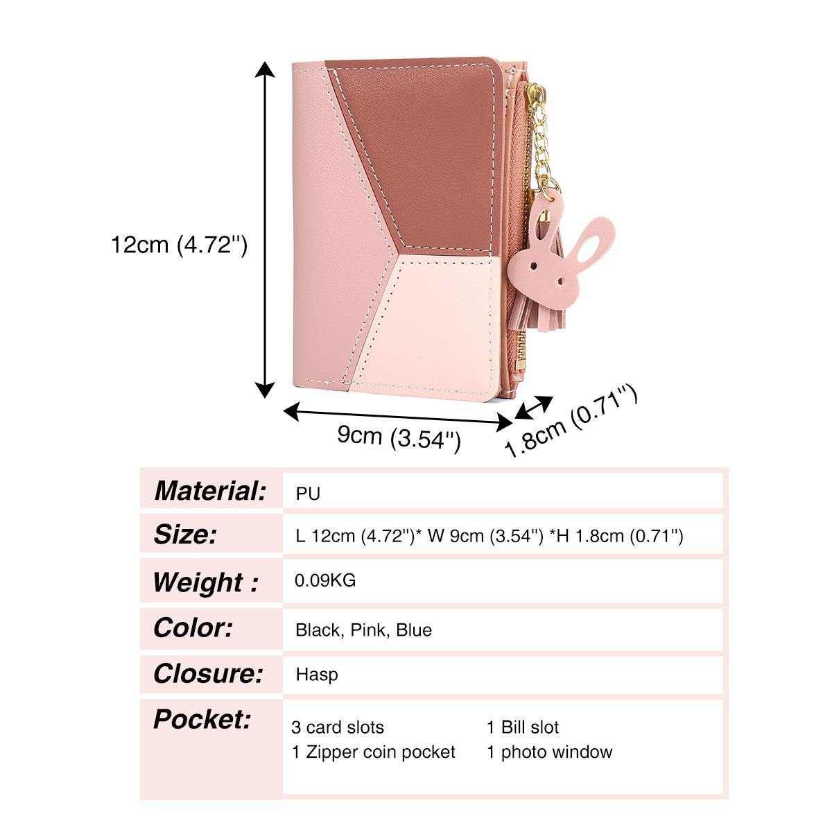 Tassels PU Leather Multi-Slots Short Money Bag Slim Card Holder Purse Wallet for Women and Ladies with Heart-Shaped Metal Tassels Pendant Gift Bifold Clutch