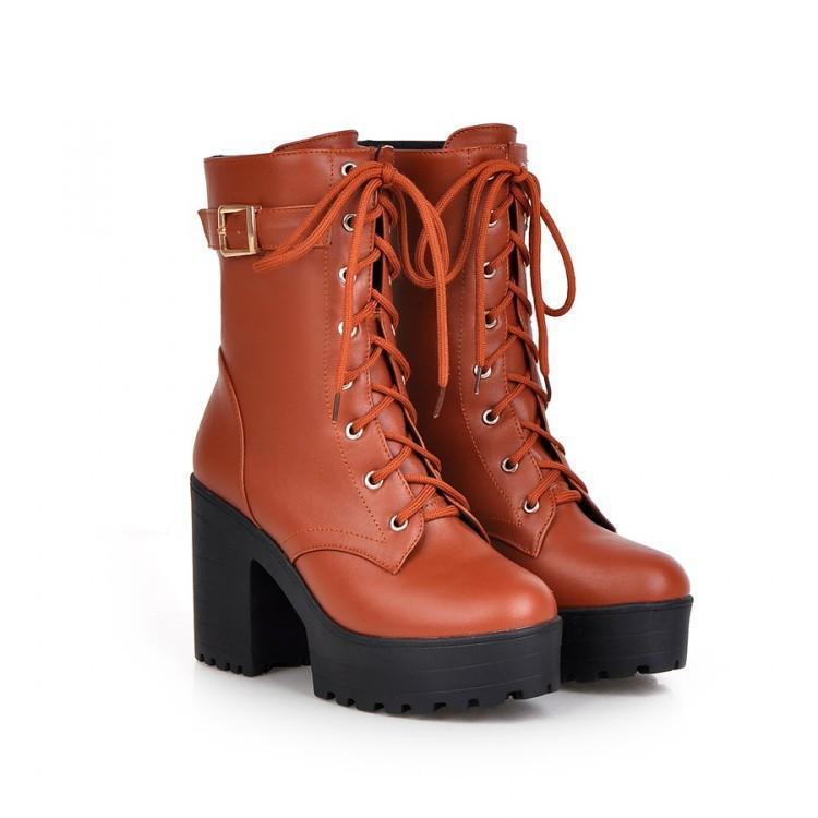 Damen-Plattform-PU-Martin-Stiefel mit klobigem Absatz und hohem Absatz