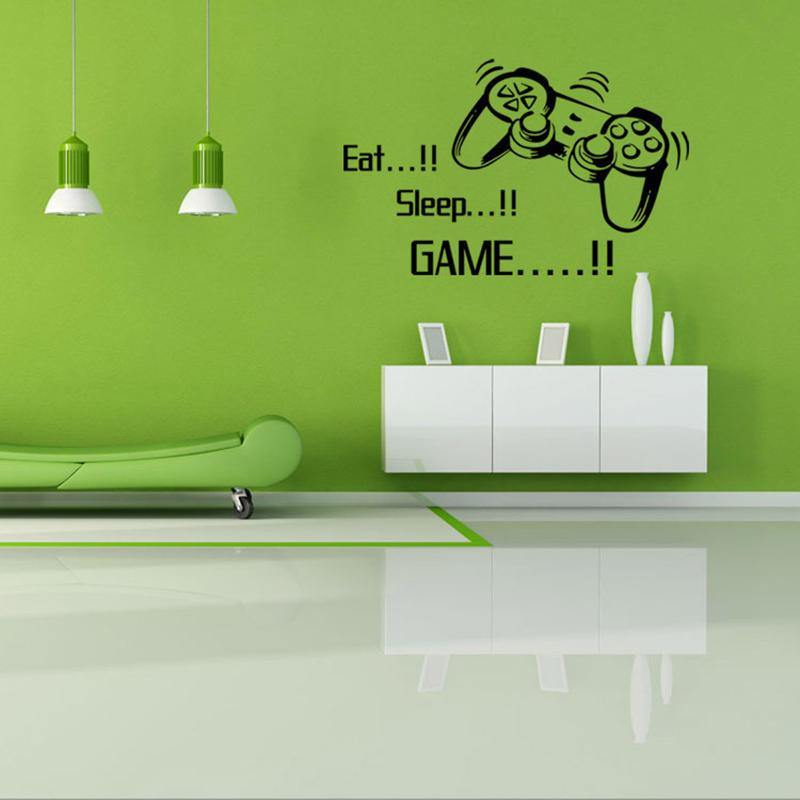 Creative Art Game Handle Wall Stickers "EAT SLEEP GAME" Black Vinyl Removable Printed Game Lovers Bedroom Wall Stickers Hot Play Game Handle Living Room Bedroom Personality Decoration Wall Stickers