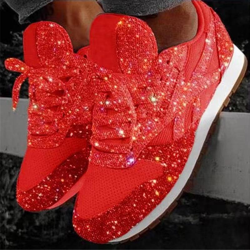 Womens Glitter Tennis Shoes Shiny Crystal Platform Sneakers