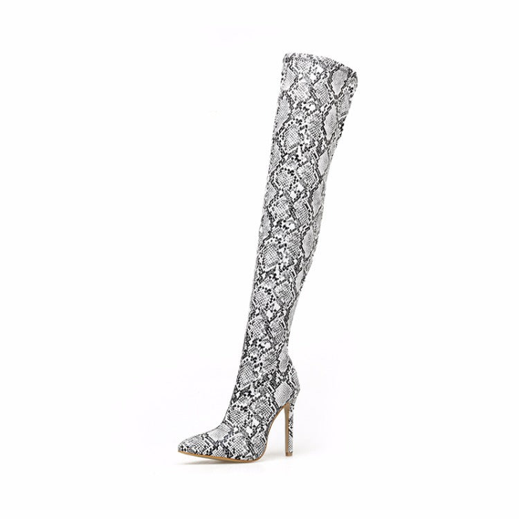 Womens Snakeskin Sexy High Heel Boots Knee High