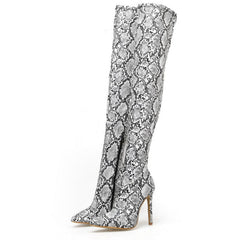 Womens Snakeskin Sexy High Heel Boots Knee High