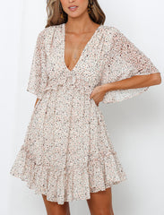 V-neck chiffon short sleeve printed dress