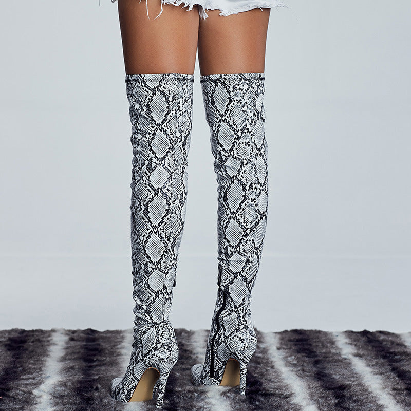 Womens Snakeskin Sexy High Heel Boots Knee High