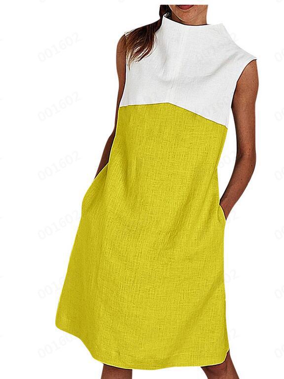 Sleeveless contrast pocket loose dress