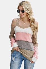 Colorblock Cold Shoulder Sweater