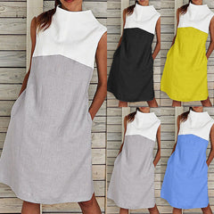 Sleeveless contrast pocket loose dress