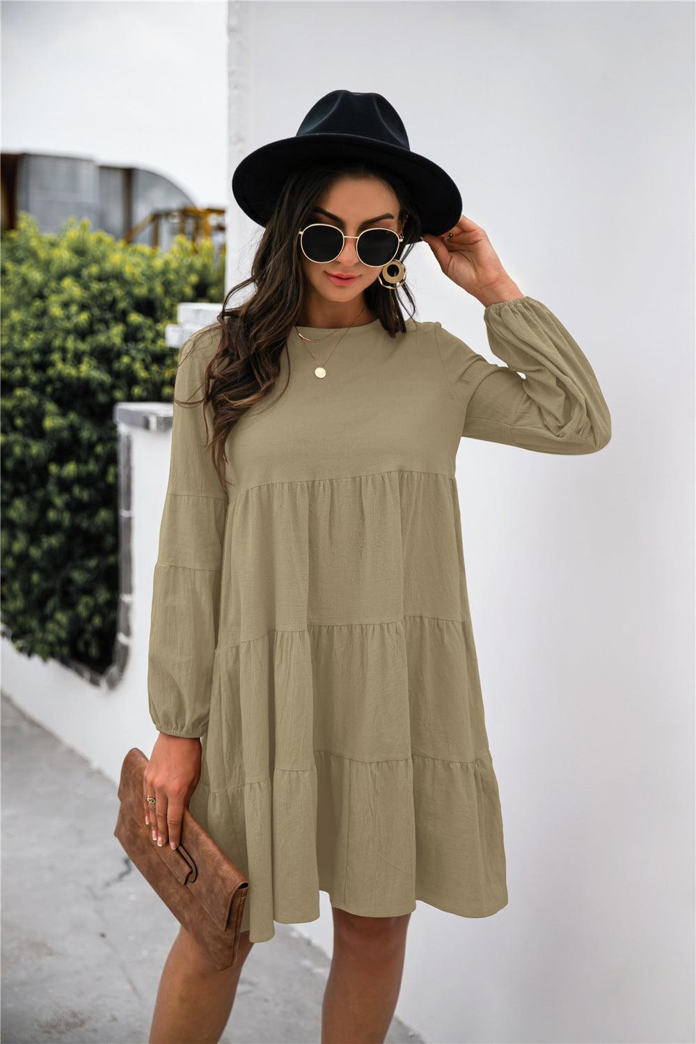 Puff Sleeve Tiered Swing Dress