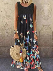 Fashion butterfly print dress ladies long skirt