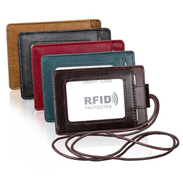 RFID Genuine Leather 4 Card Slot Neck Bag Card Holder