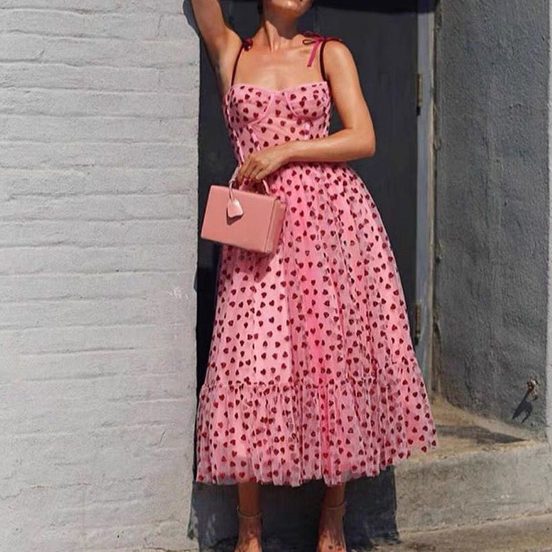 Bandeau waist and big swing love polka dot dress