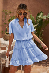 Tie Neck Ruffle Hem Tiered Dress