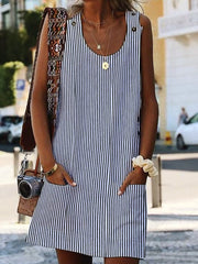 Striped button pocket dress