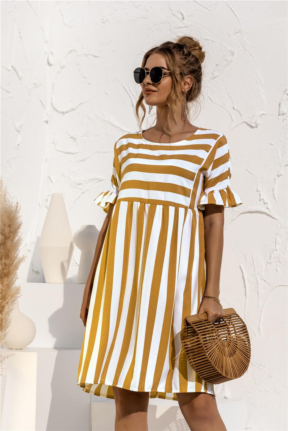 Striped Ruffle Sleeve Dress