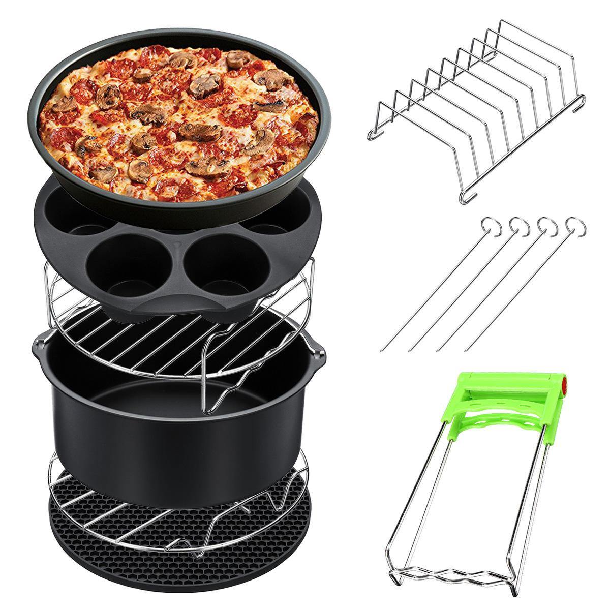 8Pcs 8 Inch Air Fryer Accessories Set Chips Dish Baking Pizza Pan Kitchen Toolss 5.2~5.8QT