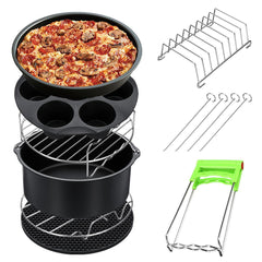 8Pcs 8 Inch Air Fryer Accessories Set Chips Dish Baking Pizza Pan Kitchen Toolss 5.2~5.8QT